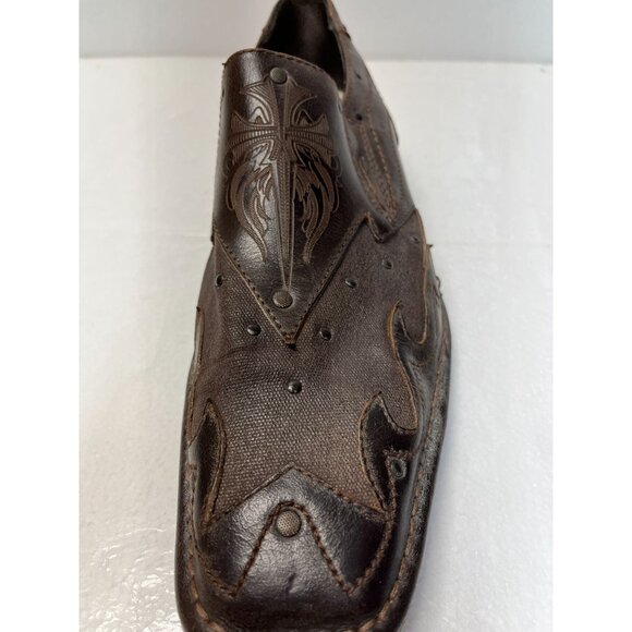 Mark Nason Brown Leather Slip-On Mens Dress Shoes‎ Size 10.5 With Western Design - Picture 13 of 14
